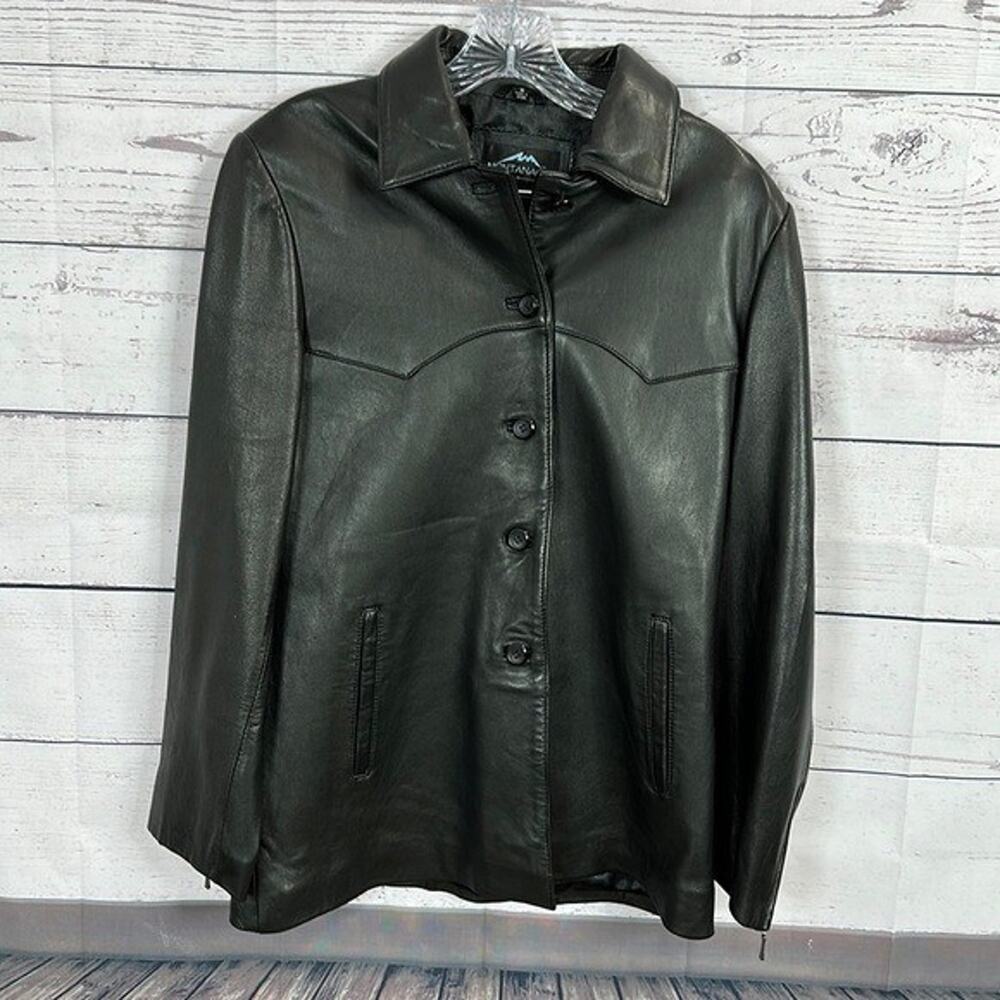 Montanaco Leather Jacket Womens Medium Black Pockets Button Soft Y2k‎ Classic